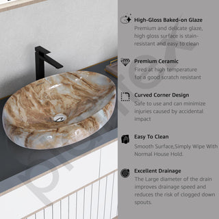 Plantex Ceramic Basin for Bathroom/Table Top Ceramic Basin/Washbasin for Bathroom - (CRETA-NS-238-Marble Finish, 23 x 15 x 5.5 Inch)