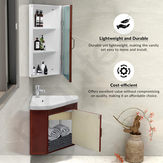 Plantex Wall Mount Vanity Cabinet with Washbasin and Mirror/Corner Wash Basin with Unbrekable Cabinet Full Set for Bathroom (461 - Brown)