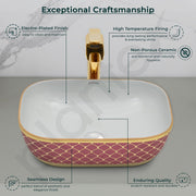 Plantex Ceramic Washbasin for Bathroom/Table Top Wash Basin/Countertop Vessel Sink Basin - Indo-European Collection - (NC-104,18 x 13 x 5 Inch)