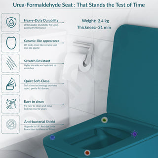 Plantex Imported Ceramic Wall Hung Commode for Toilet/Rimless Washdown Flushing/Western Commode with Soft Closing Toilet Seat - P Trap - (Pine Blue)