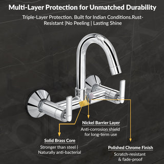 Plantex Pure Brass Sink Mixer Tap Hot and Cold with 360° Swivel Spout/Sink Tap for Kitchen Basin with Brass Wall Flange & Teflon Tape-7 Year Warranty (BAL-514)