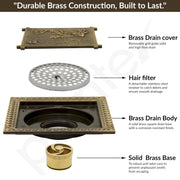 Plantex Floor Drainer for Bathroom/Solid Brass Shower Drain/Floor Trap/Jali for Bathroom/Kitchen - (Copper Antique, 5 x 2 Inches)