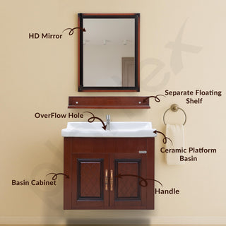 Plantex Unbrekable Bathroom Vanity Cabinet & Washbasin Set/Washbasin with Cabinet/Basin Cabinet for Bathroom with Mirror (Brown)
