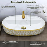 Plantex Oval Washbasin/Countertop Sink for Bathroom/Tabletop Wash Basin for Restaurant/Hotel/Hotel (24x16.5x5 Inch - White & Gold)