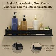 Plantex Stainless Steel Bathroom Shelf/Rack/Bathroom Organizer with Drill/Kitchen Storage Shelf/Wall Mounted Washroom Accessories - (15 x 5 Inch, Black)