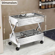 Plantex 2-Tier Multipurpose Storage Trolley with Wheels/Rotating Kitchen Vegetable Rack/Stainless Steel Space Saving Organizer Basket Stand/Heavy Duty Rolling Utility Cart–(Chrome)