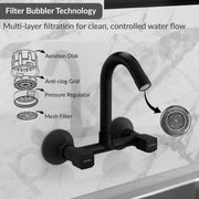 Plantex Sink Mixer Tap for Kitchen with 360Â° Swivel Spout/Hot and Cold Water Tap with Wall Flange and Teflon Tape/Brass Spindle Sink Tap (Black)