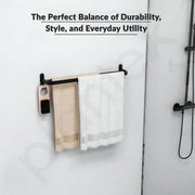 Plantex Aluminium Dual Towel Rod for Bathroom/Towel Hanger/Cloth Hanger for Bathroom with Hooks/Bathroom Accessories (Black) 24 Inch