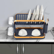 Plantex Kitchen Storage Rack/Aluminium Fold Flat Dish Drying Rack with Drainboard/2-Tier Kitchen Organiser Rack - (Gold & Grey)