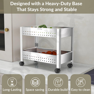Plantex Kitchen Trolley/Vegetables Basket for Kitchen/Fruit Stand for Kitchen/Stainless Steel Vegetable Stand/Vegetable Rack for Kitchen/Trolley Stand (Silver)