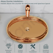 Plantex Ceramic Wash Basin for Bathroom/Vessel Sink/Countertop Washbasin - Indo-European Collection (Rose Gold, 22 x 15 x 6 Inch)