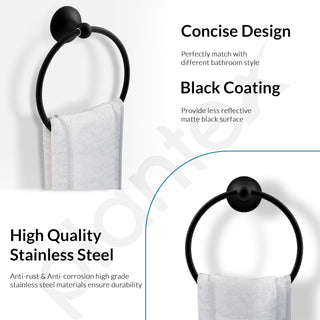 Plantex Towel Ring for Bathroom/Stainless Steel Towel Holder/Round Napkin Ring/Towel Stand for Bathroom/Bathroom Accessories - Pack of 1 (Black)