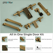Plantex Stainless Steel Door Kit for Single Door/Door Hardware/Door Accessories (10 inch Al-Drop,8 inch Latch, 7 inch 2 Handles,7 inch Tower Bolt and 4 inch Door Stopper) - (DMAL-06-Brass Antique)