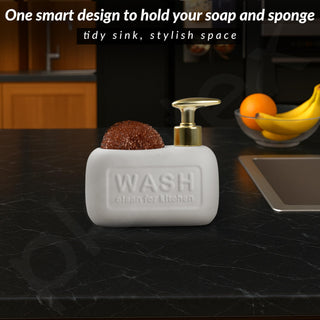 Plantex Ceramic Soap Dispenser with Scruber/Liquid Soap Dispenser/Sink Dish Washing Soap Dispenser Set/Soap Dispenser for Wash Basin Ceramic - Bathroom Accessories