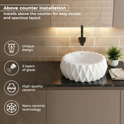 Plantex Ceramic Tabletop Round Washbasin for Bathroom/Countertop Bathroom Sink/Bathroom Wash Basin with 10 Years Glaze Warranty by Plantex (White - 15 x 15 x 6 Inch)