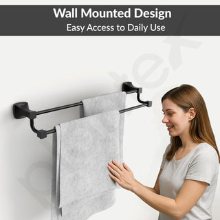 Plantex Space Aluminium Double Towel Rod/Towel Hanger for Bathroom/Towel Stand/Bathroom Accessories (24 inch - Black Powder Coated)