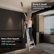 Plantex Big Foot 6 Step Ladder for Home/Aluminium Folding Ladder/Wide Anti-Skid Steps/Multipurpose Use (Black-Silver)