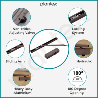Plantex Automatic Aluminium Soft Door Closer with Double Speed for Heavy Door/Hydraulic Pelmet Arm Door Closer for Hotel-Home-Office (ISO 9001 Certified) (Capacity 120 Kg, Brown)