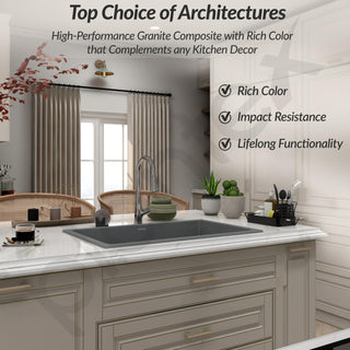 Plantex Kitchen Sink/Quartz Single Bowl Kichen Sink with Hose Pipe and Square Coupling/Under Mount Kitchen Sink - (Grey, 21 x 18 inch)