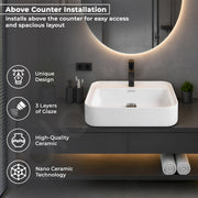 Plantex Ceramic Wash Basin/One Piece Basin for Bathroom with 10 Years Glaze Warranty by Plantex/Table Top Washbasin for Home/Office/Hotels (White - 20.5 x 17 x 5 Inch)