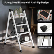 Plantex 4 Step Ladder for Home Use/Wide Anti-Slip Heavy-Duty Step Stool/Lightweight Kitchen Ladder 4 Step (White)