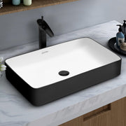 Plantex Ceramic Wash Basin for Bathroom/Tabletop Washbasin/Counter Top Black Washbasin/Vessel Sink (White & Black-25x14x5 Inch)