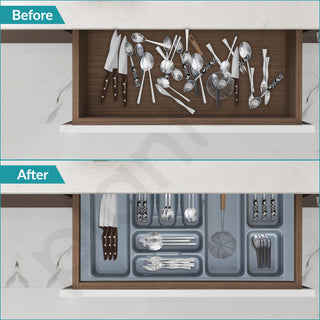 Plantex Cutlery tray for Kitchen Drawer/Cutlery Cosmetic Stationary Organizer/Cabinet Cutlery Tray Organizer for Modular Kitchen - (Grey-28.5x18.5 INCH)