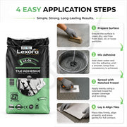 Plantex Lexora Tile Adhesive for Terracotta/Ceramic & Quarry Tiles/Polymer Modified Cement Adhesive for Floor & Wall Tiles Fixing/ Kitchen & Bathroom  Use - 20kg (LX-04, Grey)