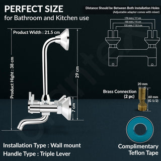 Plantex Wall Mixer 2 in 1 with L-Bend Connector for Overhead Shower/Nickel Chrome Mirror Finish Mixer for Bathroom with Wall Flange-(Mks-1279)