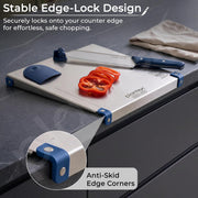 Plantex Stainless Steel Chopping Board with Knife/Heavy Duty Food Grade Steel Cut & Chop Board/Adjustable Cutting Guide with Knife Lock/Rust Proof Vegetable/Fruit - (Chrome & Blue) 