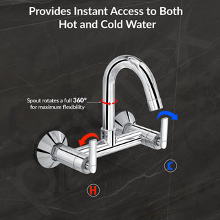 Plantex Pure Brass Sink Mixer Tap Hot and Cold with 360° Swivel Spout/Sink Tap for Kitchen Basin with Brass Wall Flange & Teflon Tape-7 Year Warranty (BAL-514)