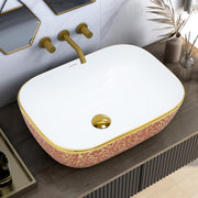 Plantex Ceramic Washbasin for Bathroom/Designer Countertop Basin/Rectangle Tabletop Wash Basin for Home/Office/Hotel (18x13x5 Inch - White & Gold)