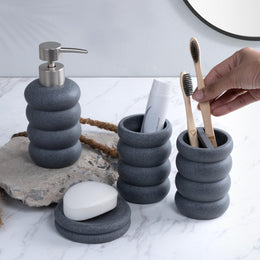 Plantex Resin Bathroom Accessories Set/Soap Holder for Bathroom/Toothbrush Holder/Tumbler Holder/Liquid Soap Dispenser - 4 Piece(Grey, XY-PS-001)