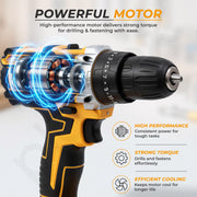 Plantex 4-in-1 Cordless Power Tool Kit 21V/Brushless Drill, Impact Wrench, Rotary Hammer & Angle Grinder/3 Batteries & Case – Yellow (APS-ML004)