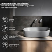 Plantex Ceramic Tabletop Washbasin/Bathroom Basin Sink/Basin for Bathroom/Wash Basin for Restaurant, Hotel (Matt Grey - 18 x 13 x 5 Inch)
