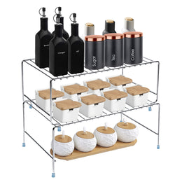 Plantex Stainless Steel Spice Rack/Cabinet Organizer Shelf/Stackable/Expandable Kitchen Shelf Organiser/2 Tier Bathroom Organizer - Chrome