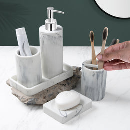 Plantex Polyresin  Bathroom Accessories Set Soap Dispenser/Toothbrush Holder/Bathroom Tray/Tumbler Holder/Soap Dish - 5 Piece(911)