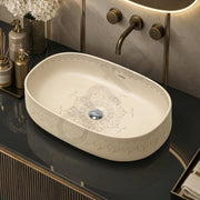 Plantex Ceramic Basin for Bathroom/Designer TableTop Wash Basin/Bathroom Vessel Sink/Washbasin - LA03, Matt Khakhi (21.5 x 14 x 5.5 Inch)