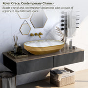 Plantex Ceramic Wash Basin/Designer Hand Wash Sink for Bathroom/Oval Tabletop Washbasin/Countertop Vessel Sink for Home/Office (24x16x5 inch - Gold & White)