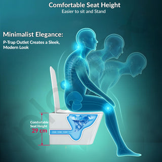 Plantex Imported Italica Ceramic Wall Mounted Commode/Rimless Square Washdown Western Toilet/P Trap Commode with Soft Close Seat Cover (Glossy White)