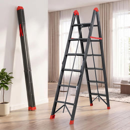 Plantex Folding Ladder for Home | 6-Step Steel Step Ladder | Anti-Skid Foldable Ladder | Home, Office & Warehouse Use - Pack of 1 (GT-6, Black & Red)
