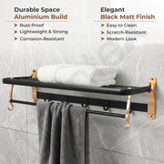 Plantex Towel Rack for Bathroom/Aluminium Towel Holder/24inch Towel Hanger/Bathroom Accessories - Pack of 1 (Black & Gold)