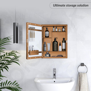 Plantex Bathroom Cabinet with Mirror/ABS Bathroom Storage Organiser/Multipurpose Shelf/Wall Mount Mirror Cabinet for Wash Basin (14x18 Inch, Brown)