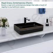 Plantex Table Top Wash Basin for Bathroom/Designer Ceramic Basin/Rectangle Countertop Vessel Sink Basin for Home/Office/Hotel (Black - 14 x 24 x 4 Inch)