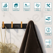 Plantex Aluminum Hook Rail with L-Shape Hook For Clothes Hanging/Hook Rail Bar for Clothes/Towel/Keys (4 Hooks/Black & Gold)-Pack of 2