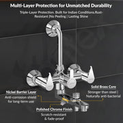 Plantex Pure Brass 3 in 1 Wall Mixer for Bathroom/Mixer L-Bend Provision for Overhead and Hand Shower/Bathroom Mixer 3 in 1 with Shower -7 Year Warranty by Plantex (Chrome)