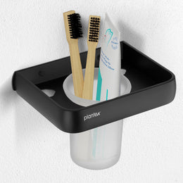 Plantex Self Adhesive Aluminium Toothbrush Holder/Tumbler Holder for Bathroom/Toothpaste/Razor Holder/Tooth Brush Holder/Bathroom Accessories - (Black)
