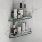 Plantex Glass Corner Shelf for Bathroom Wall/Kitchen Corner Glass Shelf/Wall Storage Shelf Transparent Glass (9x9 Inches - Pack of 2)
