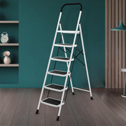 Plantex Alloy Steel 6 Step Ladder For Home/Foldable Strong Wide Step Ladder/Anti- Skid 6 Step Ladder - (White & Black)