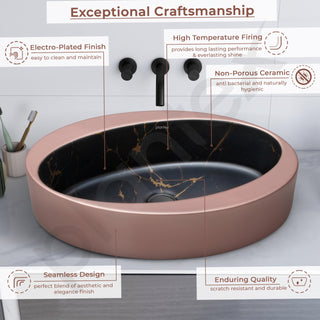 Plantex Ceramic Basin/Designer Washbasin for Bathroom/Oval Tabletop Wash Basin/Countertop Vessel Sink for Home/Office (Matt Brown & Black - 24 x 14 x 10 Inch)